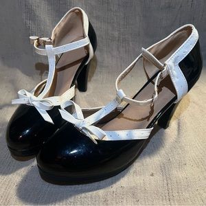 Black and White T-Strap Heels